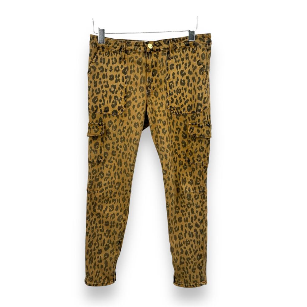Frame denim jeans size 30 cheetah skinny cargo cropped mid rise black tan pants